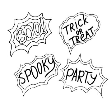 small slogan in the cloud is an element of decoration for Halloween. Coloring. Gloomy Doodles. Vector illustration isolated on white background