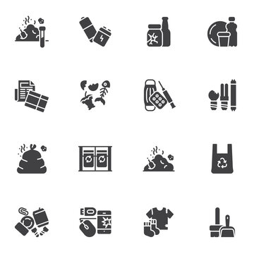 Waste, garbage vector icons set