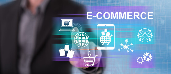 Man touching an e-commerce concept