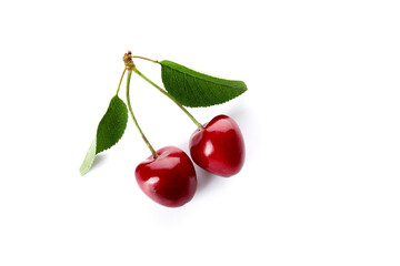 Tasty ripe cherries on white background