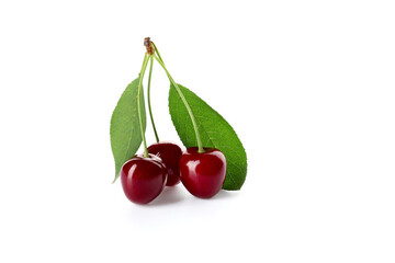 Tasty ripe cherries on white background