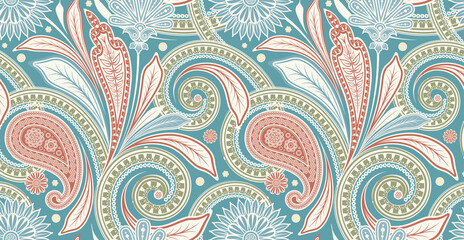 Luxurious floral batik background. Floral decoration curls illustration. Hand drawn paisley pattern elements. Vintage ornament, pattern.