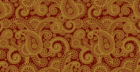 Luxurious floral batik background. Floral decoration curls illustration. Hand drawn paisley pattern elements. Vintage ornament, pattern.