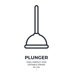 Plunger editable stroke outline icon isolated on white background flat vector illustration. Pixel perfect. 64 x 64.