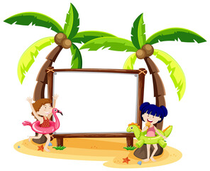 Summer Beach theme with empty banner isolated on white background