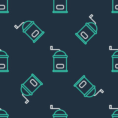 Line Manual coffee grinder icon isolated seamless pattern on black background. Vector