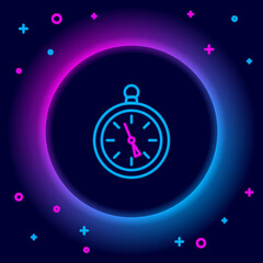 Glowing neon line Compass icon isolated on black background. Windrose navigation symbol. Wind rose sign. Colorful outline concept. Vector