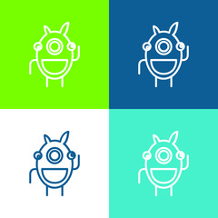 Alien Outline In A Circle Flat four color minimal icon set
