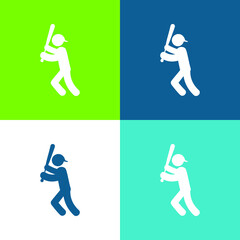 Fototapeta na wymiar Baseball Player With Bat Flat four color minimal icon set