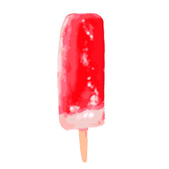 Delicious cold  red strawberry watercolor popsicle