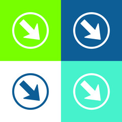 Arrow Pointing Down Right In A Circle Flat four color minimal icon set