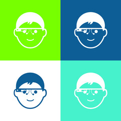 Obraz na płótnie Canvas Boy Head With Google Glasses Flat four color minimal icon set