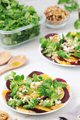 Beetroot and oranges fresh vegetarian salad