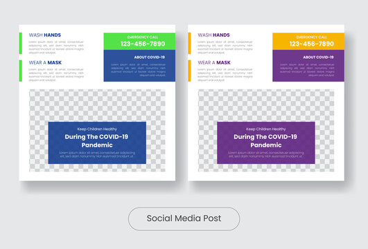 Childreen health during covid-19 socil media post banner template set