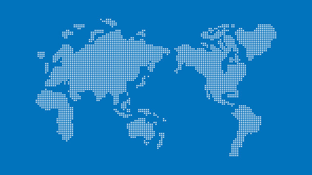 .世界地図 簡略ドットイラスト IT、デジタルイメージ（青背景）
