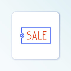 Line Price tag with an inscription Sale icon isolated on white background. Badge for price. Promo tag discount. Colorful outline concept. Vector