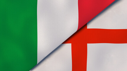 The flags of Italy and England. News, reportage, business background. 3d illustration