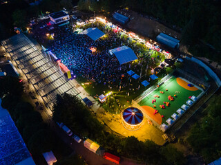 Lviv, Ukraine - June 26, 2021: overhead top view of lviv jazz fest