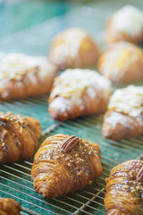 Croissants for sale and ready to served at the pastry shop or bakery