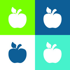 Apple With Little Leaf Flat four color minimal icon set