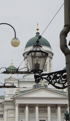 Fototapeta na wymiar wall street lamp in front of cathedral, Helsinki, Finland
