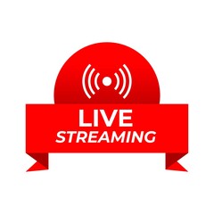 Live Streaming Icon, Badge, Emblem for broadcasting or online tv stream. A vector in material, flat, design style.