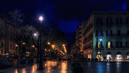 Fototapeta premium Palermo City at Night in Sicily in Italy, Europe, near Teatro Massimo Opera House