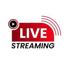 Live streaming flat vector icon. Red design element with play button for news, radio, TV, or online broadcasting isolated on white background.