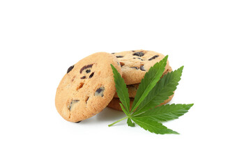 Cannabis leaves and cookies isolated on white background