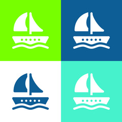 Boat Flat four color minimal icon set