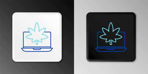 Line Laptop and medical marijuana or cannabis leaf icon isolated on grey background. Online buying symbol. Supermarket basket. Colorful outline concept. Vector
