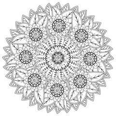 Mehndi flower for henna, mehndi, tattoo, decoration. decorative ornament in ethnic oriental style. doodle ornament. coloring book page.