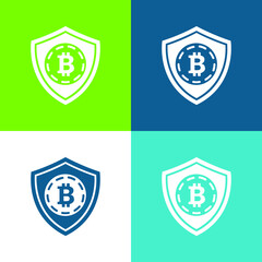 Bitcoin Safety Shield Symbol Flat four color minimal icon set
