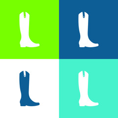 Boot Tall And Black Flat four color minimal icon set