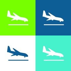 Naklejka premium Airplane Landing Flat four color minimal icon set