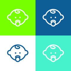 Fototapeta premium Baby Head Outline With Pacifier Flat four color minimal icon set