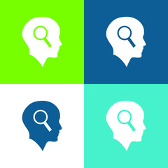 Bald Head With Magnifying Glass Flat four color minimal icon set