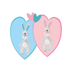 Print with rabbits and hearts Valentine 