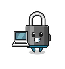Mascot Illustration of padlock with a laptop