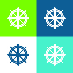 Boat Helm Flat four color minimal icon set