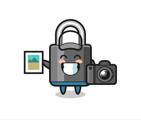 Character Illustration of padlock as a photographer