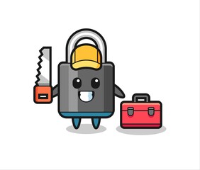 Illustration of padlock character as a woodworker