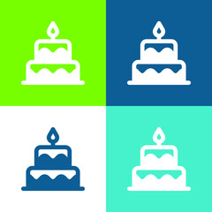Birthday Cake Flat four color minimal icon set