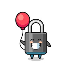 padlock mascot illustration is playing balloon