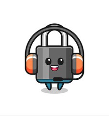 Cartoon mascot of padlock as a customer service