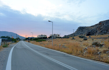 Street in the evening in Lardos, village, Rhodes island