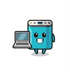 Mascot Illustration of power bank with a laptop