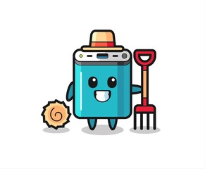 Mascot character of power bank as a farmer