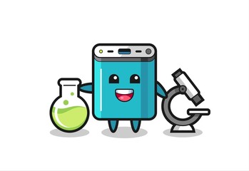 Mascot character of power bank as a scientist