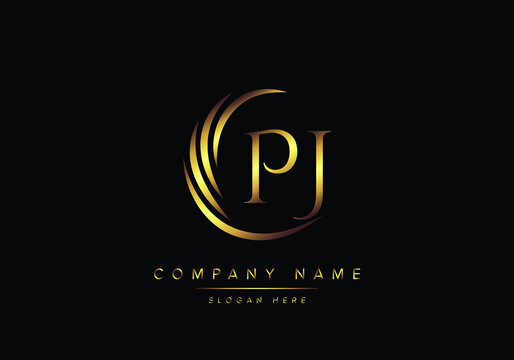 alphabet letters PJ monogram logo, gold color elegant classical